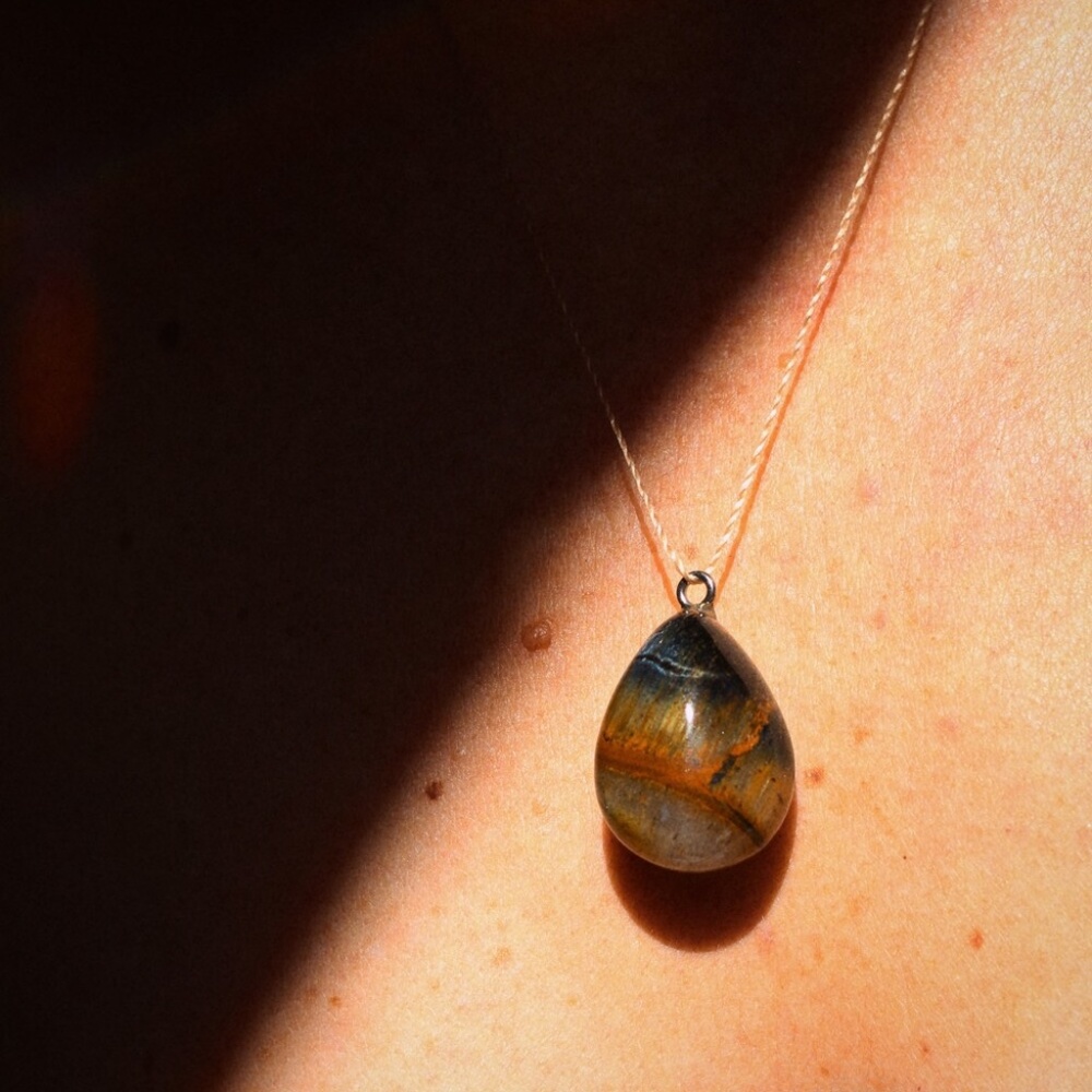 "Gilded Tiger" Rare Blue & Gold  Tigers Eye Pear Pendant